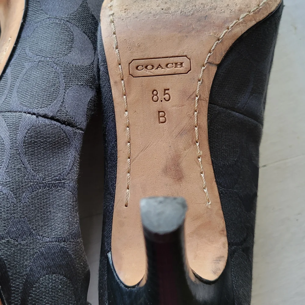 Coach Black Leather Heels with Silver Accent - Picture 2 of 4
